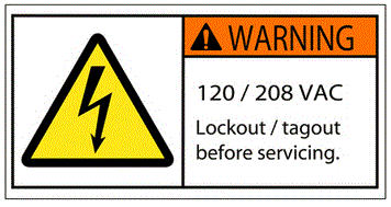 Warning 120/208 VAC Durable Safety Label