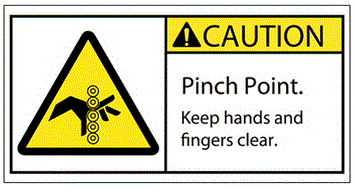 Caution Pinch Point Rollers Durable Safety Label