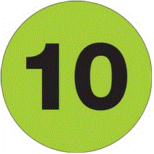 "10" (Fluorescent Green) Number Labels