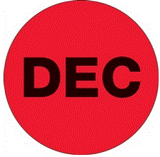 "DEC" (Fluorescent Red) Months of the Year Labels
