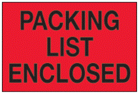 Packing List Enclosed Fluorescent Red Labels