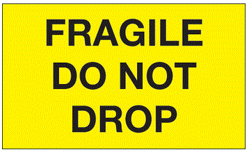Fragile Do Not Drop Fluorescent Yellow Labels