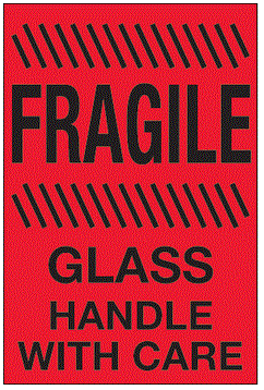 Fragile Glass Handle With Care Fluorescent Red Labels