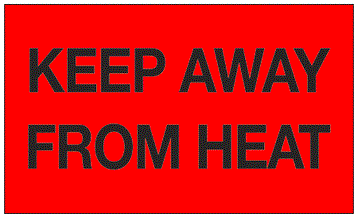 Keep Away From Heat Fluorescent Red Labels