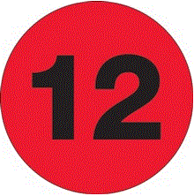 "12" (Fluorescent Red) Number Labels