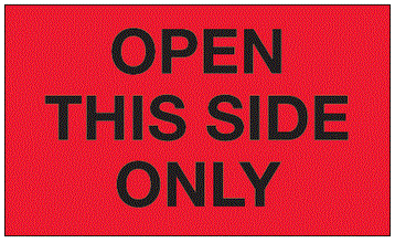 Open This Side Only Fluorescent Red Labels